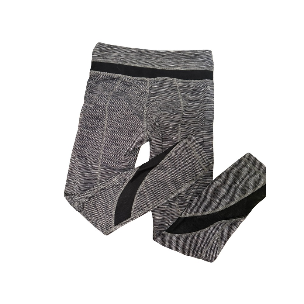 Lululemon Pace Rival Crop Leggings Space Dye Striped Mesh Pockets Black White 6 - Picture 3 of 3